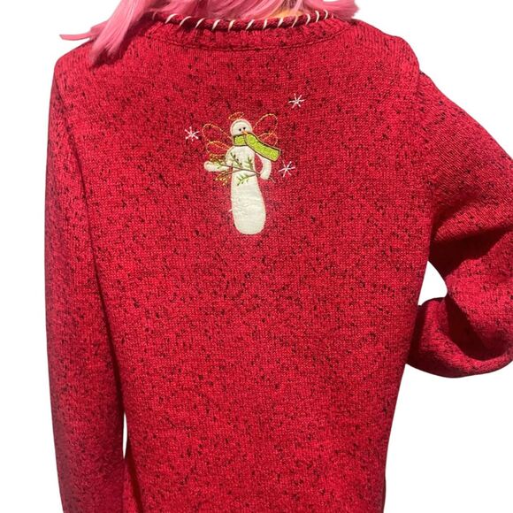 Christopher & Banks Embroidered Holiday Pullover Snowman Sweater Red XL - Picture 2 of 15